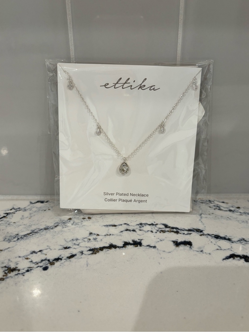 ettika Silver Plated Teardrop Pendant Necklace with Accent Stones